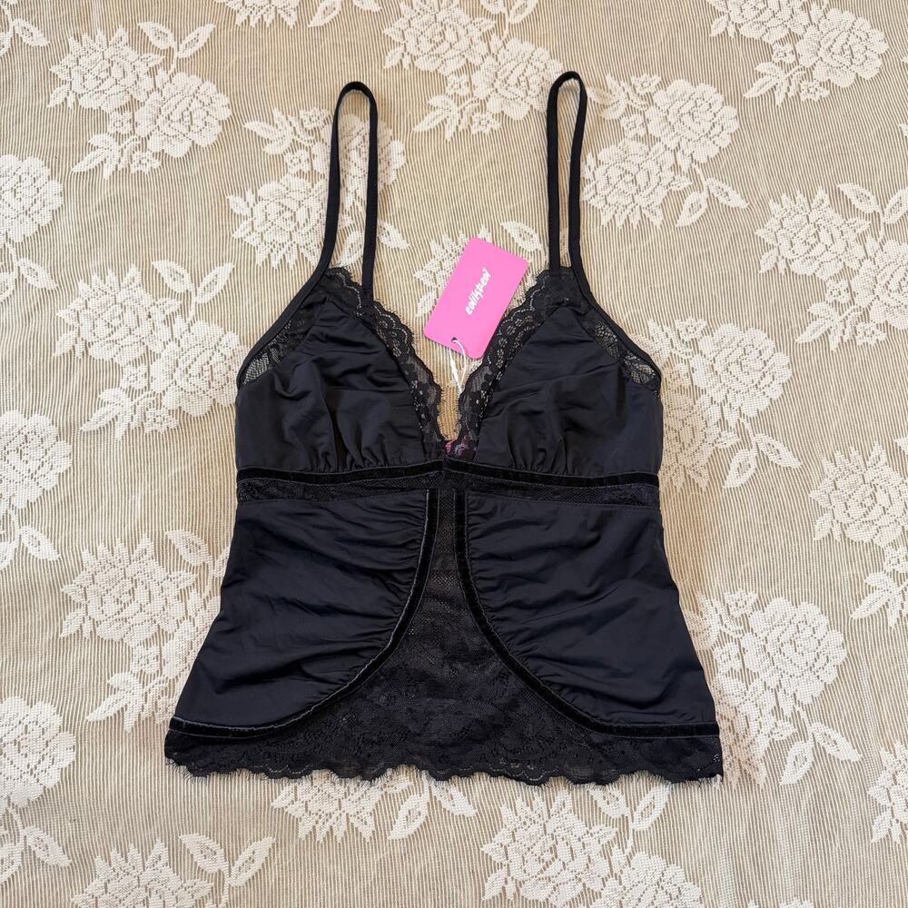 Edikted Black Lace Ruched Cami Top Size S NWT